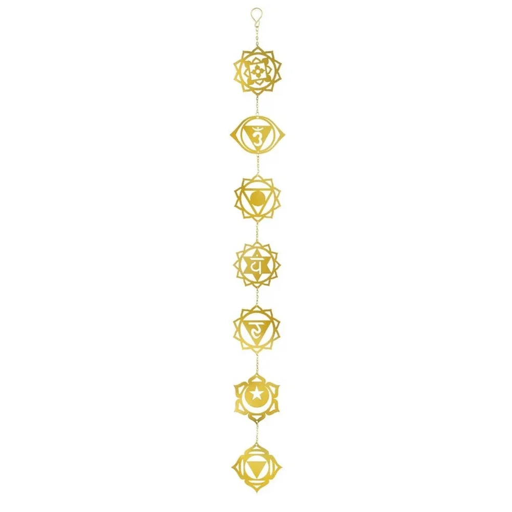 Chakra Boho Yoga Metal Wall Hanging Art Meditation Ornament with 7 Symbols 39.5
